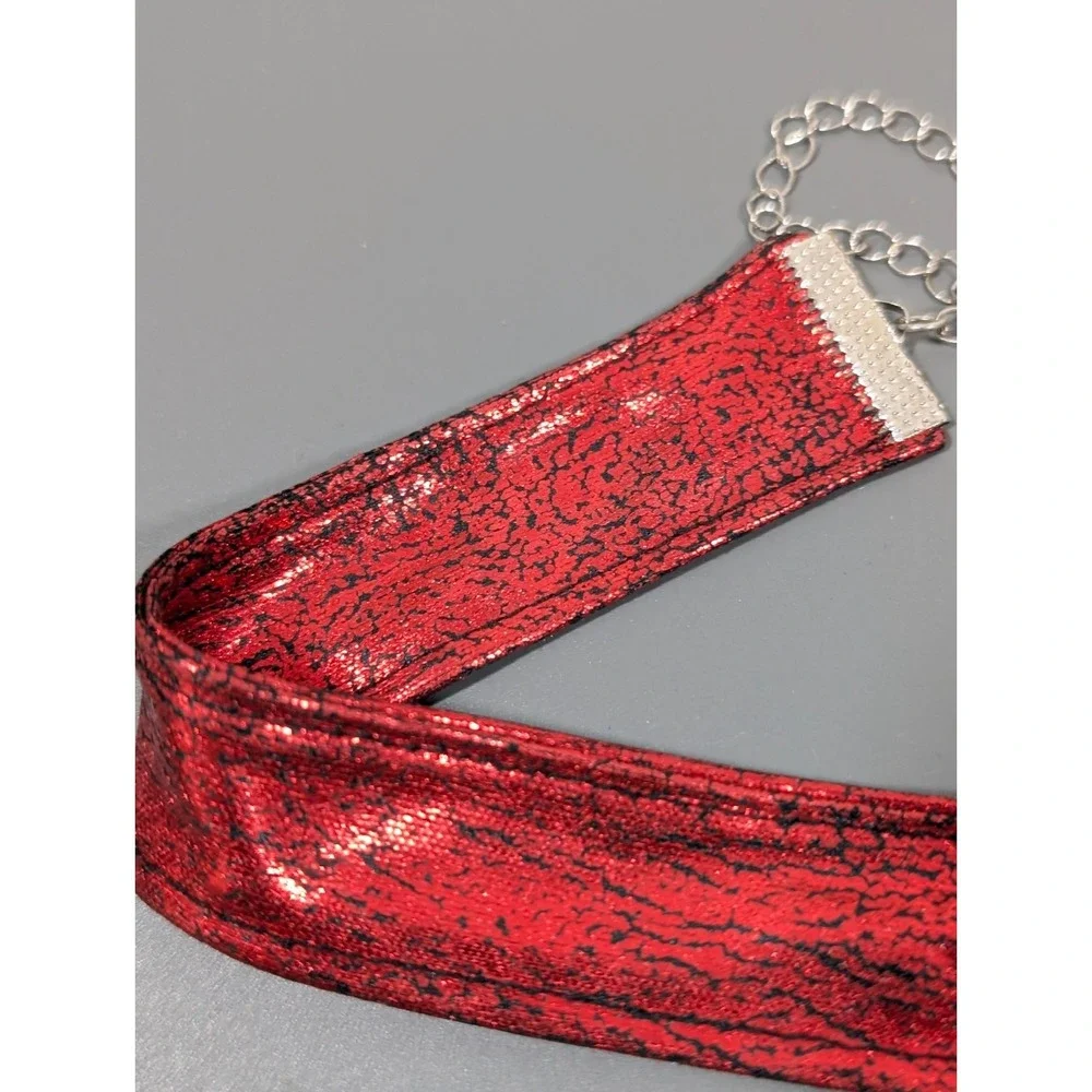 Red Metallic Satin‎ Ribbon Choker Wide Gothic Vamp Y2K 17